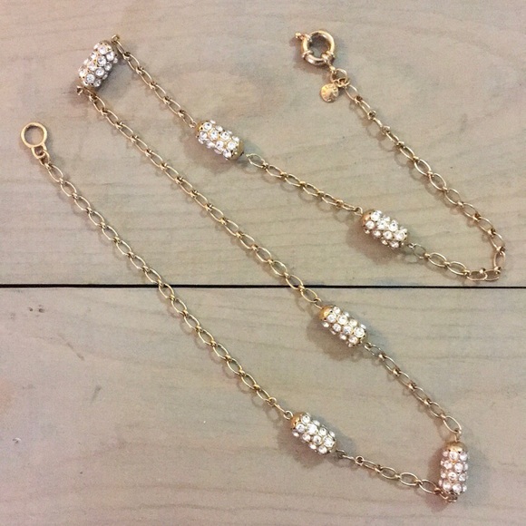 J Crew Crystal Barrel Gold Chain Station Necklace - Picture 2 of 7